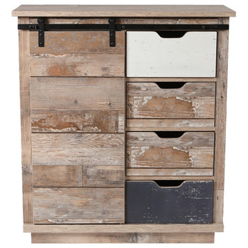 LuxenHome Rustic Wood 4-Drawer 1-Sliding Door Storage Cabinet