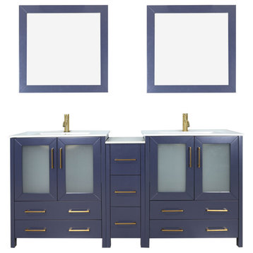 Vanity Art Vanity Set With Ceramic Top, 60", Blue, Standard Mirror