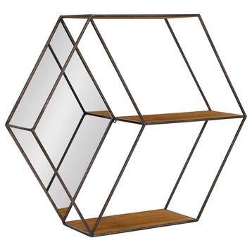 Lintz Hexagon Shelves With Mirror, Brown 26x7x23