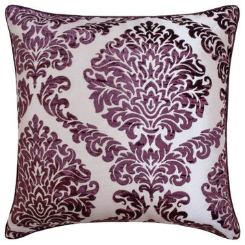 Textured Pintucks Plum Pillows Cover, Art Silk Pillow Covers, Plum Waves, 26. Purple (Wine Damask), 20"x20"