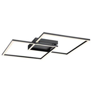 Squared Dimmable LED Ceiling or Wall Fixture, Black Finish