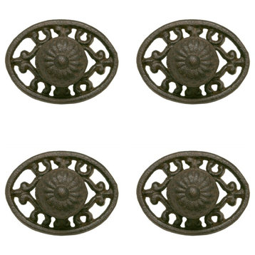 Oval Shaped Ornate Drawer or Cabinet Pulls Cast Iron Set of 4