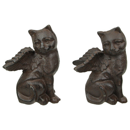 Set of 2 Brown Cast Iron Angel Cat Decorative Bookends Book Shelf Home Decor Ar