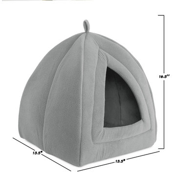 Igloo Cat Bed, Soft Indoor House, Removable Cushion by Petmaker, Grey