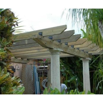 Custom made grand old world looking wood & stone Pergola