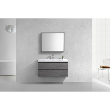 MOB 42" Wall Mounted Vanity With Reinforced Acrylic Sink, Concrete Grey