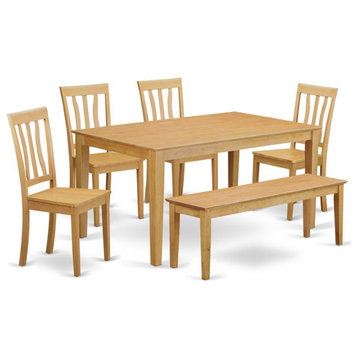 East West Furniture Capri 6-piece Traditional Wood Dining Room Set in Oak