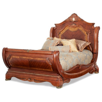 AICO Furniture, Cortina Sleigh Bed, Honey Walnut, California King