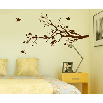 Tree Branches and Love Birds, Vinyl Sticker, 56"x28", Brown, Right to Left