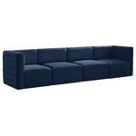 Meridian Furniture - Quincy Velvet Upholstered 4-Piece Modular Sofa, Navy - Show them all that less is more with the minimalist look of this Quincy velvet cloud-like comfort modular sofa. This elegant chair features a simple design that's all about comfort and modern style. The soft navy velvet upholstery is sleek to the touch, and the back of the unit features deep horizontal channel tufting for a look that wows. Because this is a modular seating option, you can pair it easily with other items in the Quincy collection to create a look you love. Latches underneath make it easy to mix and match items from the collection.