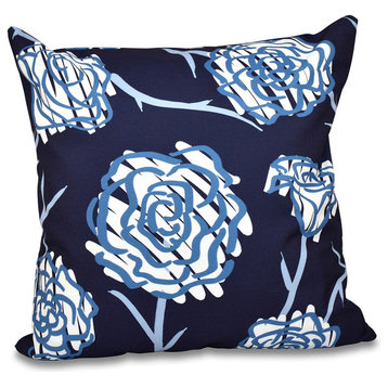 Spring Floral 2, Floral Print Pillow, Navy Blue, 26"x26"