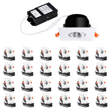 24-Pack 3 Inch Gimbal LED Recessed Light with J-Box, Square, 2700K, White