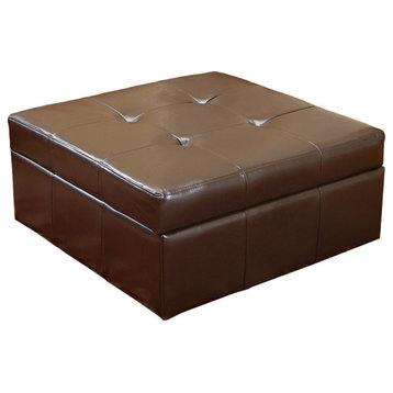 Pandora Tufted Bonded Leather Storage Ottoman with Rolling Casters