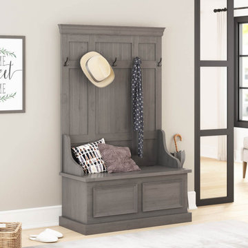 Redvale Solid Mahogany Wood Grey Hall Tree Bench with Storage
