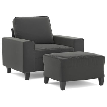vidaXL Couch Single Sofa Chair with Footstool Dark Gray Microfiber Fabric
