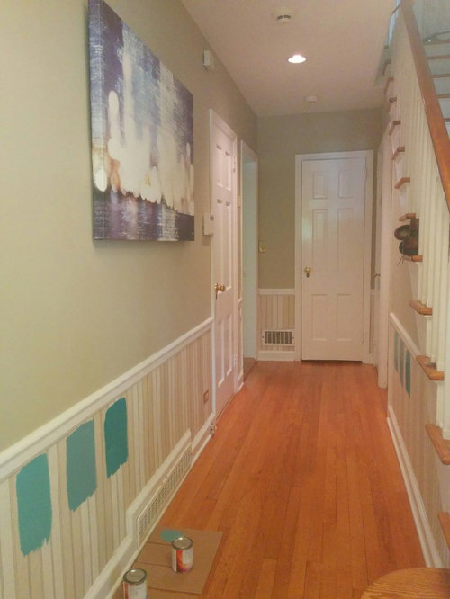 Different Paint Shade Below Chair Rail In Foyer