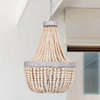 14.2 in Wood Beads 3-Light Cage Chandelier