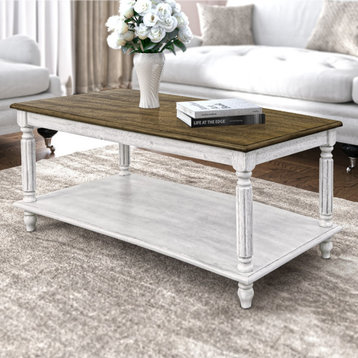 Moshiem 39.4 in. Spray Paint White Oak Rectangular Solid Wood Top Coffee Table