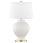 Mitzi by Hudson Valley Lighting - Demi 1-Light Table Lamp Cloud With Aged Brass Accent Off White Linen Shade - Features: