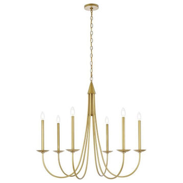 Living District Cohen 6-Light Mid-Century Metal Pendant in Brass Finish
