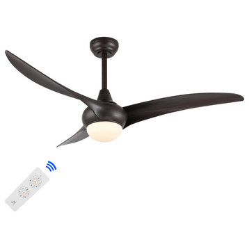 Aviator 52" 1-Light App 6-Speed Retro Swirl LED Ceiling Fan, Dark Brown Wood