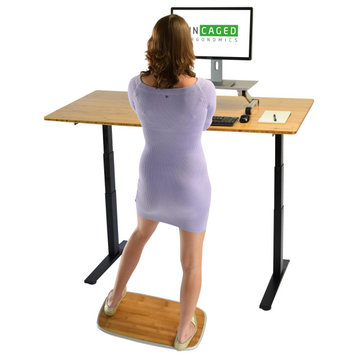 Rise Up Electric Adjustable Height Sit/Stand Office Desk, Black + Bamboo