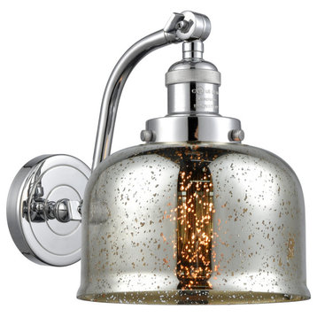 Large Bell 1-Light Sconce, Polished Chrome, Silver Plated Mercury