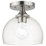 Livex Lighting Inc. - 1 Light Brushed Nickel Semi-Flush - This one light semi-flush mount from the Glendon collection has understated elegance. It features minimal details, clear curved glass with an brushed nickel finish and can fit into any decor.