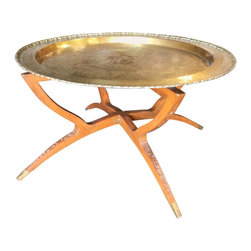 Folding Coffee Table with Brass Charger Tray - Coffee Tables