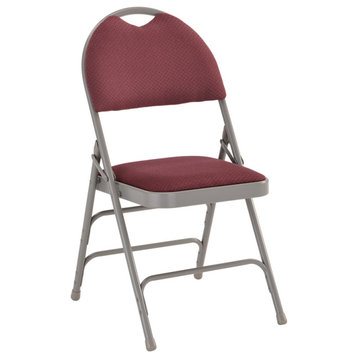 2 Pack HERCULES Extra Large Triple Braced Folding Chair with Easy-Carry Handle, Burgundy Fabric/Gray Frame