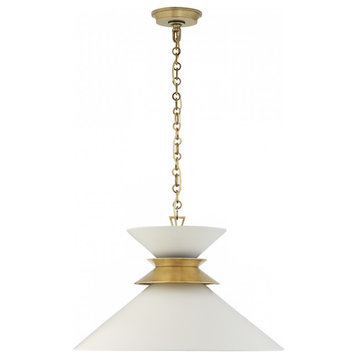 Alborg Stacked Pendant, 1-Light Antique Burnished Brass, Matte White Shade, 24"W