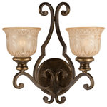 Crystorama - Norwalk 2-Light 17" Wall Sconce in Bronze Umber - Bronze curves accent warm glowing amber colored glass globes. The Norwalk radiates with romantic elegance, for a traditional yet hospitable accent. This chandelier makes a great first impression in a front stairwell, entry, or formal dining room.  This light requires 2 , 60W Watt Bulbs (Not Included) UL Certified.