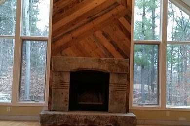 Archaic Stone and Wood Fireplace Wall