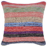 Bareens Designer Rugs - Geometric Turkish Carmine Hand Woven Kilim Throw Pillow - Embellish your home with this timeless casual chic handmade Southwestern Kilim throw pillow covers made with and cotton. Constructed on a loom by Nomad Turkman people with hand spun and Natural Vegetable dyes these beautiful Kilim pillow covers are known for their beautiful repetitive geometrical, naturalistic floral and traditional patterns yet still giving it a moden look. Masterfully artisan-crafted on traditional Kilim looms with a contemporary fashion palette producing bold intricate sharp patterns making them a standout piece in any decor.
