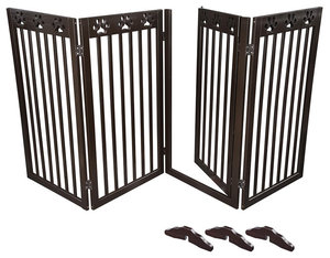 4 Panel Folding Pet Gate Wood Dog Fence Baby Safety Gate Playpen Barrier 80x36"
