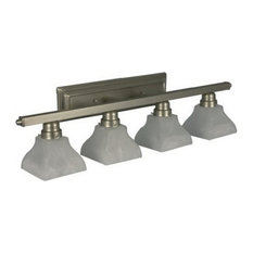 Satin Nickel and Square Alabaster Glass 4-Light Vanity Bath Wall