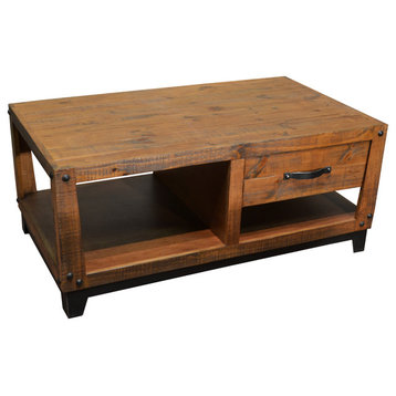 Rustic Farmhouse Style Solid Wood Coffee Table With 1-Drawer