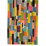 Kashmir Designs - Color Swatch Wool Rug / Wall Tapestry Hand Embroidered 6ft x 4ft - This modern accent wool Rug is hand embroidered by the finest artisans of Kashmir and design inspired by the works of modern art. Many of our customers buy these contemporary rugs as a wall art to decorate the walls of their modern homes or to spice up their traditional decor. The expert Kashmiri needlework in this handmade, hand embroidered contemporary rug is of the finest chainstitch, a superlative stitch. The eye-catching design deserves to be seen and experienced. Wherever you place it, it is sure to draw attention. The Kashmir wool makes it soft to the touch, and the texture of the embroidery is a sensory delight. This area rug will make an excellent outdoor or indoor rug and will add fun and festive atmosphere to your home.