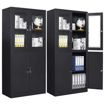 Metal Storage Cabinet 71" Cabinet, Locking Door & 2 Adjustable Shelves, Black