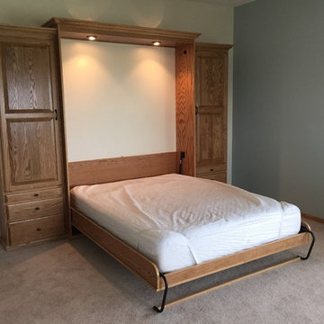 Golden Oak Murphy Bed With Matching Hutches
