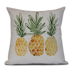 16 in. 3 Pineapples Pillow in Gold - Decorative Pillows