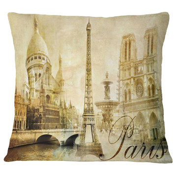 Old Beautiful Paris Cityscape Digital Throw Pillow, 18"x18"