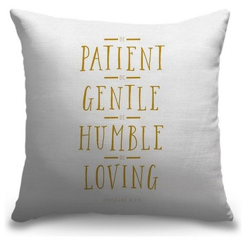 "Ephesians 4:2-3 - Scripture Art in Gold and White" Pillow 16"x16"