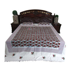 Mogul Interior - Indian Bed Cover Floral Printed 100% Handloom Cotton Bedspread KING Size - Blankets