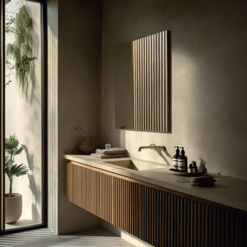 Fluted Floating Vanity: White Oak or Walnut, Modern Bathroom Cabinet