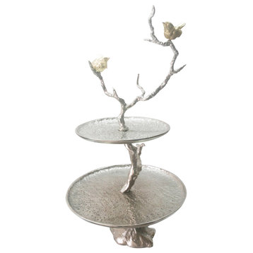 2-Tiered Tray Tree Branch With Birds Design 24"