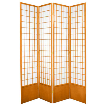 Tall Room Divider, Translucent Rice Paper With Grid Accents, Yellow/4 Panels