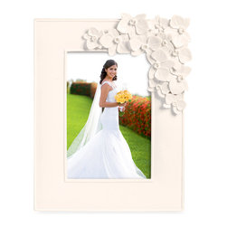 White Photo Frame With Floral Accent - Picture Frames