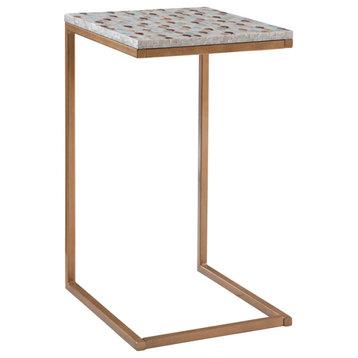 Linon Paola Capiz Shell Fish Mosaic Iron C-Frame Accent Table in Gold/Cream