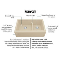 Karran Farmhouse Quartz 34" Double Offset Bowl Sink Kit, Bisque